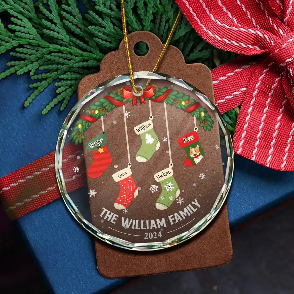 Family Stockings - Personalized Circle Glass Ornament